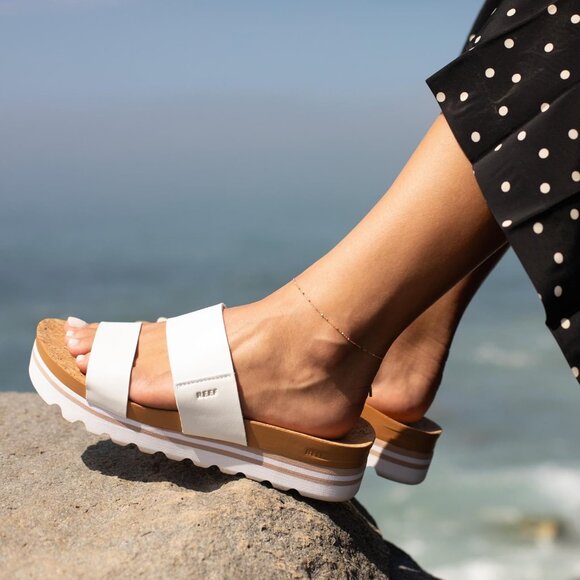 Women's Slide Sandal White Open Toe Slip-on Hi Platform Heel Double Strap - Picture 6 of 7